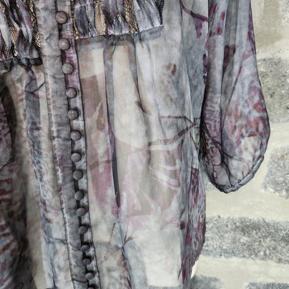 Jeans by BUFFALO sz L petite sheer button front 3/4 sleeve blouse - Picture 3 of 5